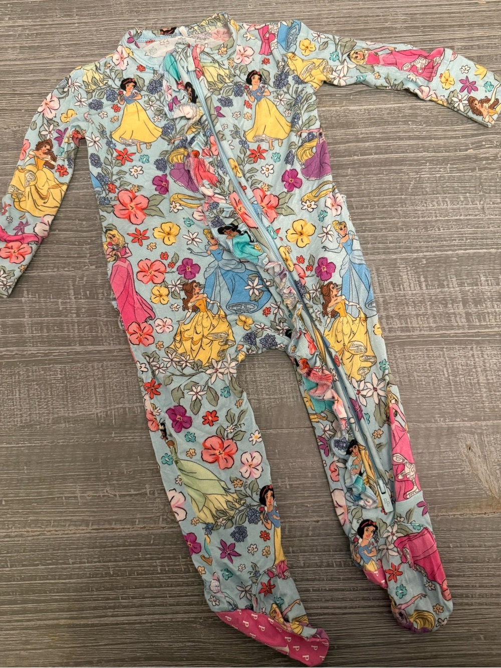 Posh Peanut Light Blue Disney Princess Floral Footie